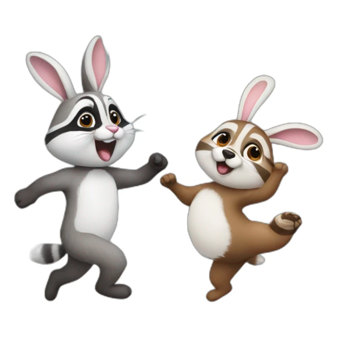 bunny and raccoon dancing together sticker