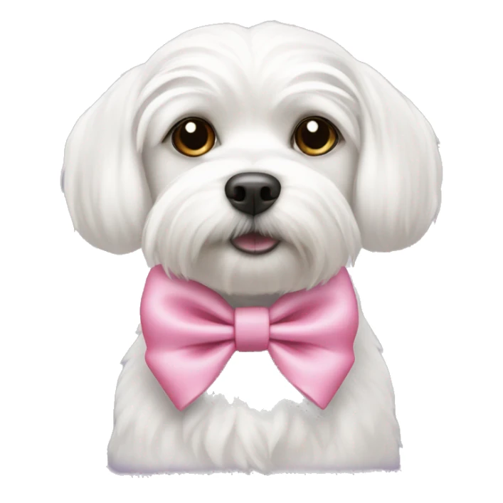 A white Maltese dog with a mini pink bow on her head sticker