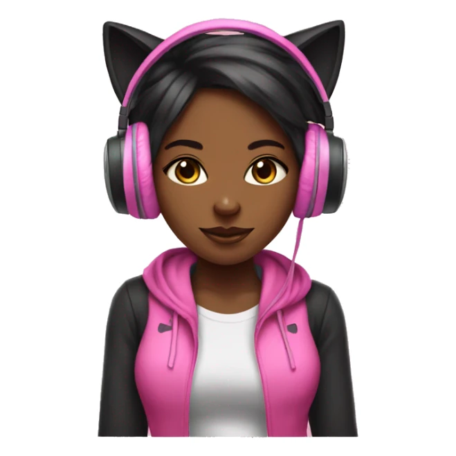 black gaming girl with pink cat headphones with bows sticker