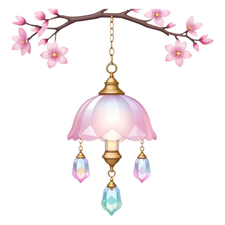 Hanging Iridescent pastel pink sakura crystals white-pearly suncatcher with bell LAMP sticker