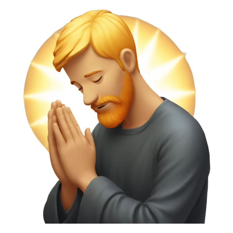 man with orange beard, short blond hair as he praying, with a holy shine behind him sticker