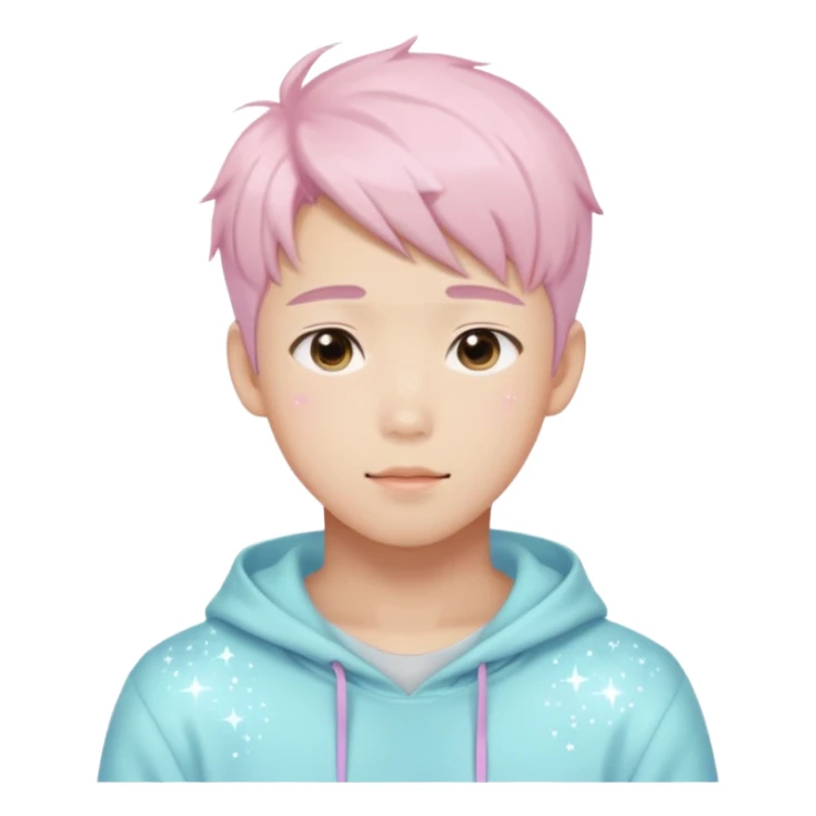 Gorgeous bright sparkly romantic Asian anime pastel guy with blushing face aesthetic trending style outside sticker