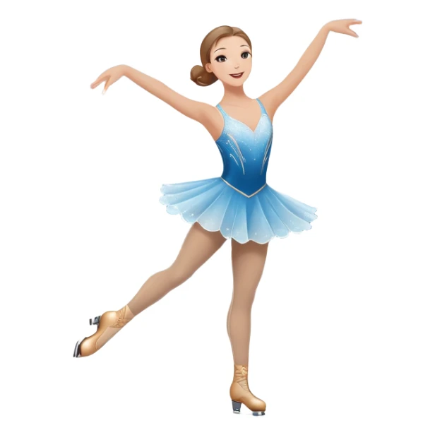 An icon featuring a graceful figure skater performing an elegant spin on a shiny ice rink. The background includes twinkling lights, a snowy winter scene, and cheering fans in the stands. Transparent background highlights the beauty, poise, and artistry of figure skating. sticker