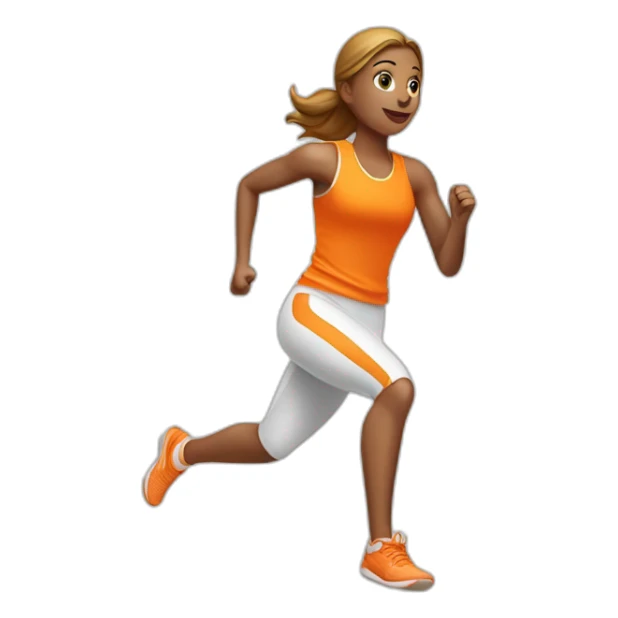 female athletic parcour athlete in orange white cloths, running sticker