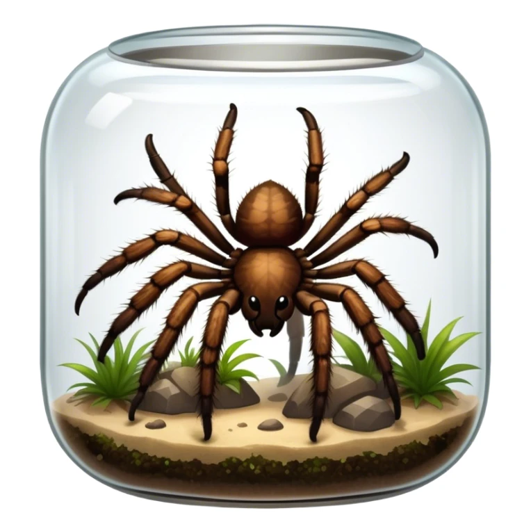 Close-up collage of a pet spider like tarantula, inside a large terrarium. Soft natural lighting highlights their textures and details. Transparent background sticker