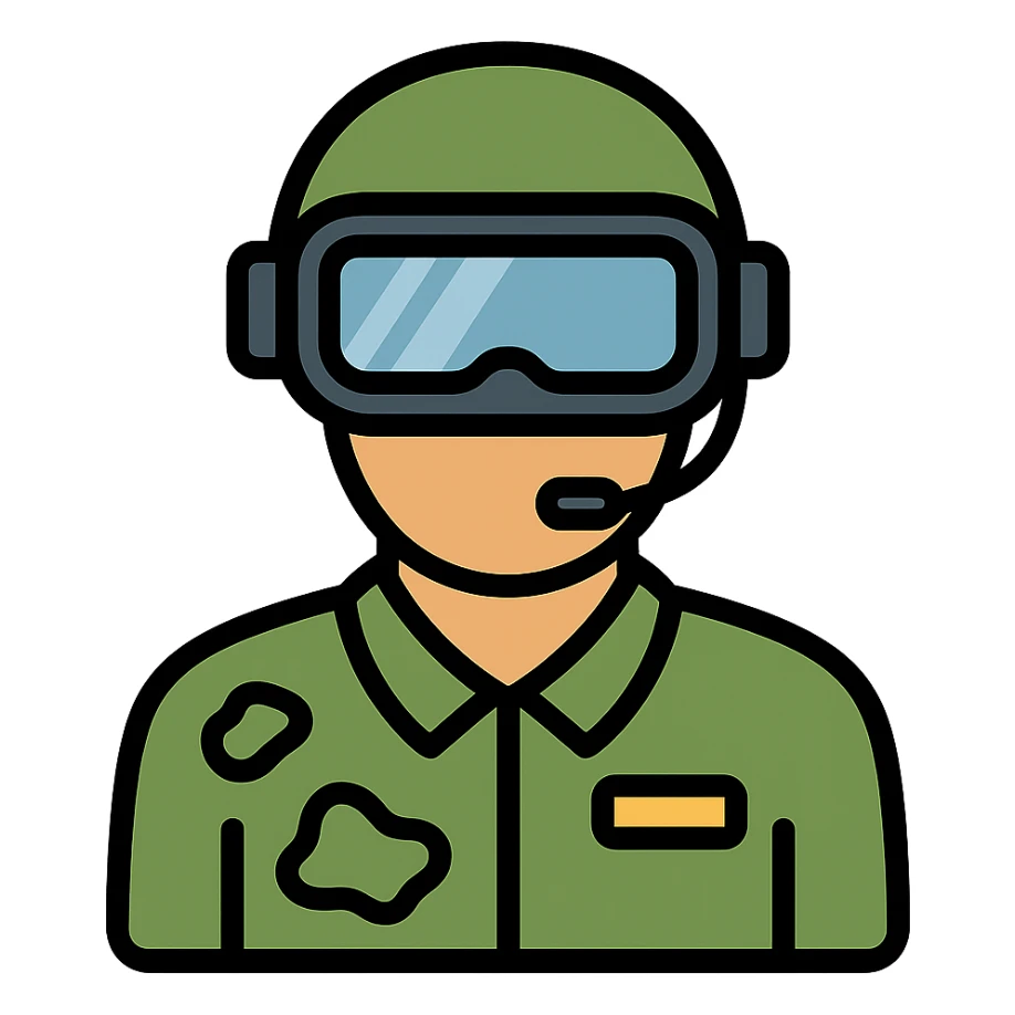 A military man wearing a VR helmet sticker