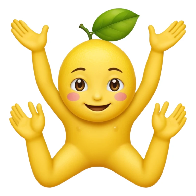 lemon with face emoji, happy expression, hands and legs, cute sticker