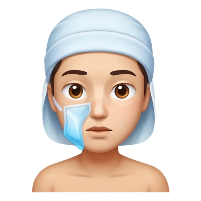 Face with one swollen cheek with square ice pack applied to it sticker