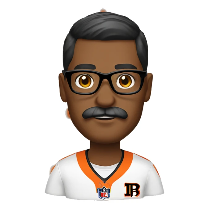 Bengals fan with glasses and a mustache sticker