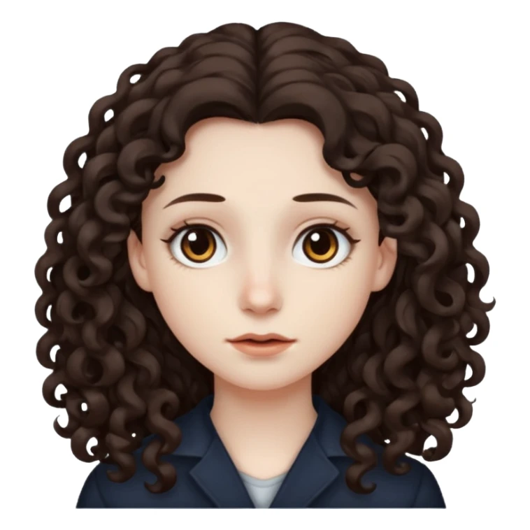 Pale skin, long curly dark brown hair, medium brown eyes. sticker