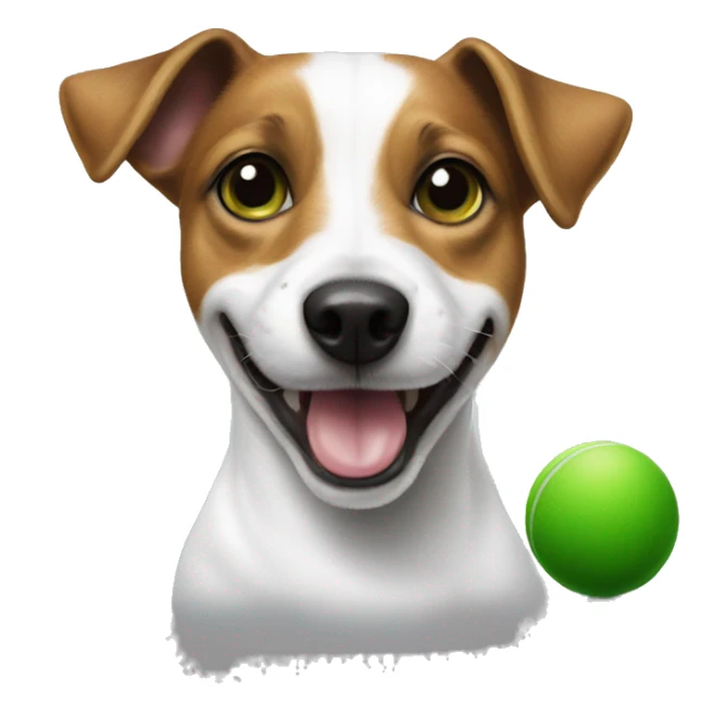 Jack Russell dog holds a green ball in his teeth sticker