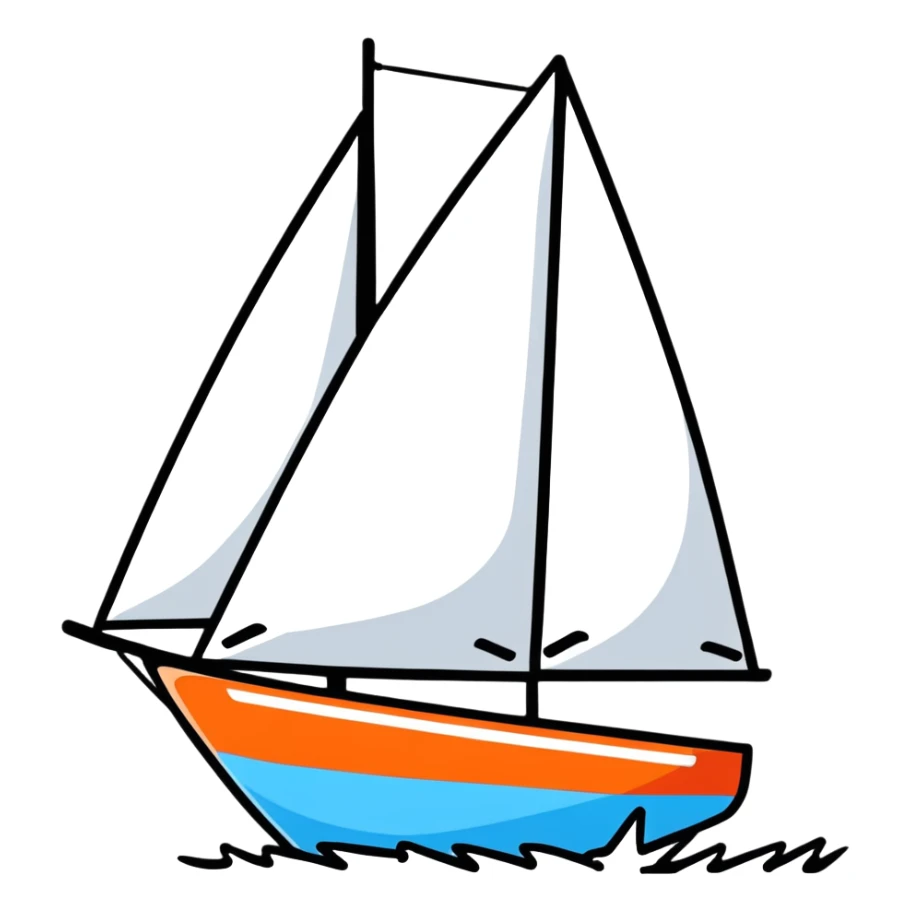 sailboat with visible rudder and white sails sticker