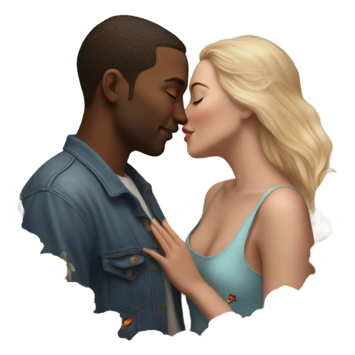 Hyper Realistic Couple kissing surrounded by roses and butterflies  sticker