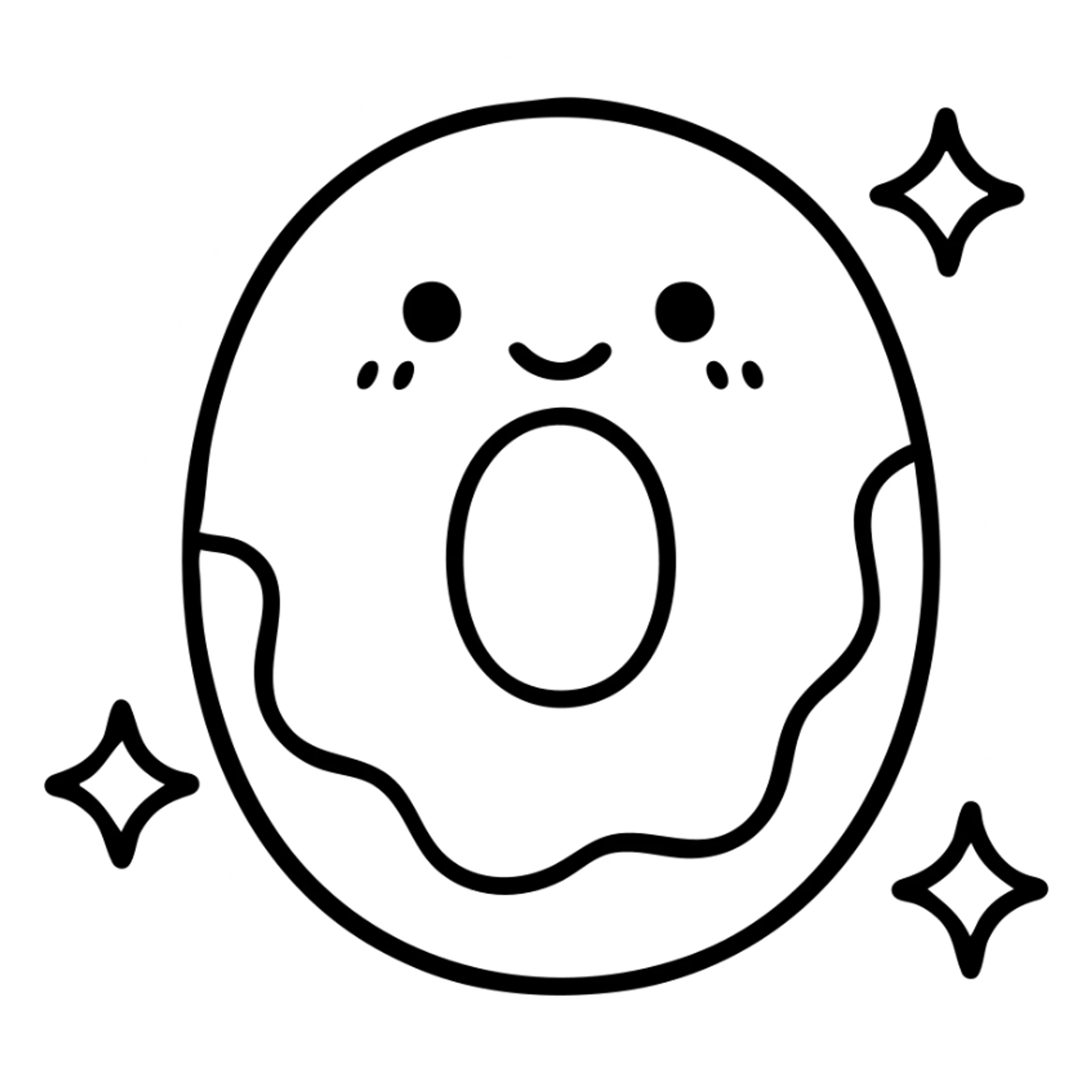 Cute kawaii number 0 shaped like a donut with blushing face, sparkles around it sticker