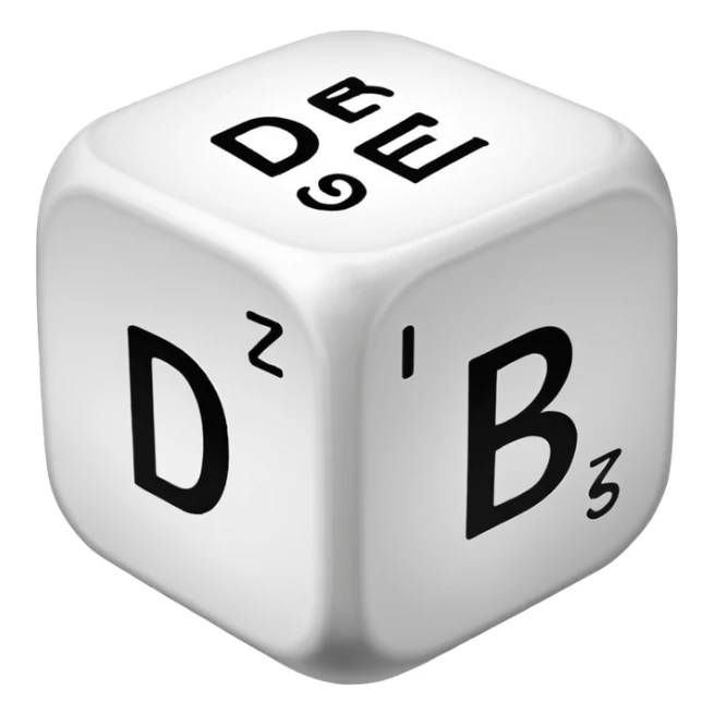 create a dice with the word der die das written on each visible side sticker