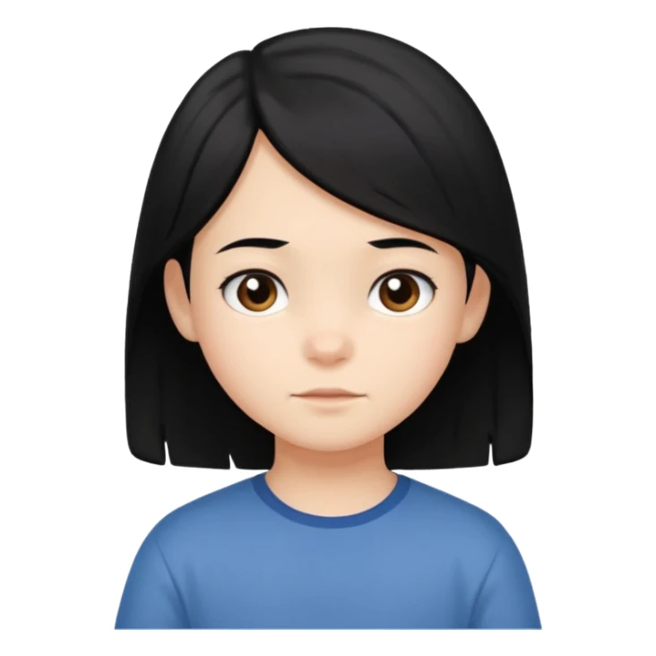emoji of a child with medium-length black hair, neutral expression, simple and expressive, no text sticker