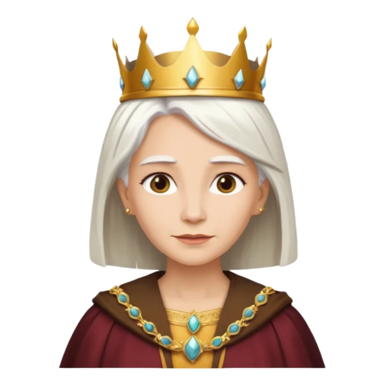 Queen with straight white hair – golden crown, brown robe sticker