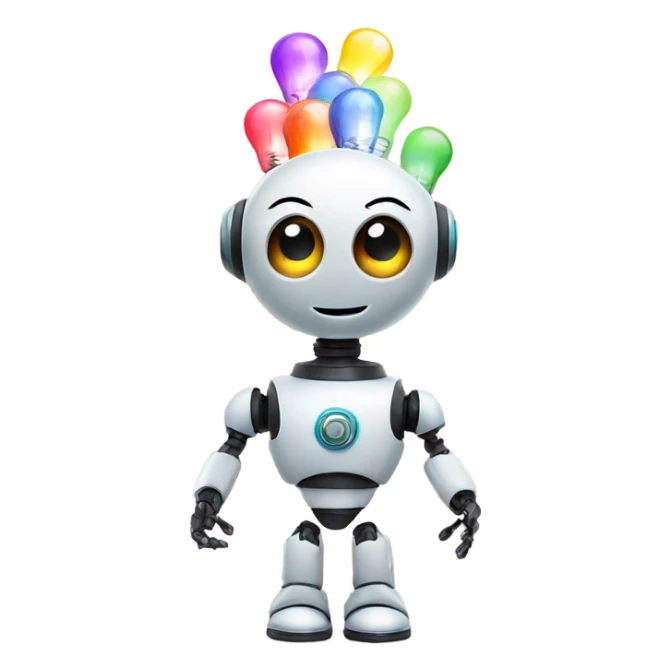 cute robot holds colorful light bulbs sticker