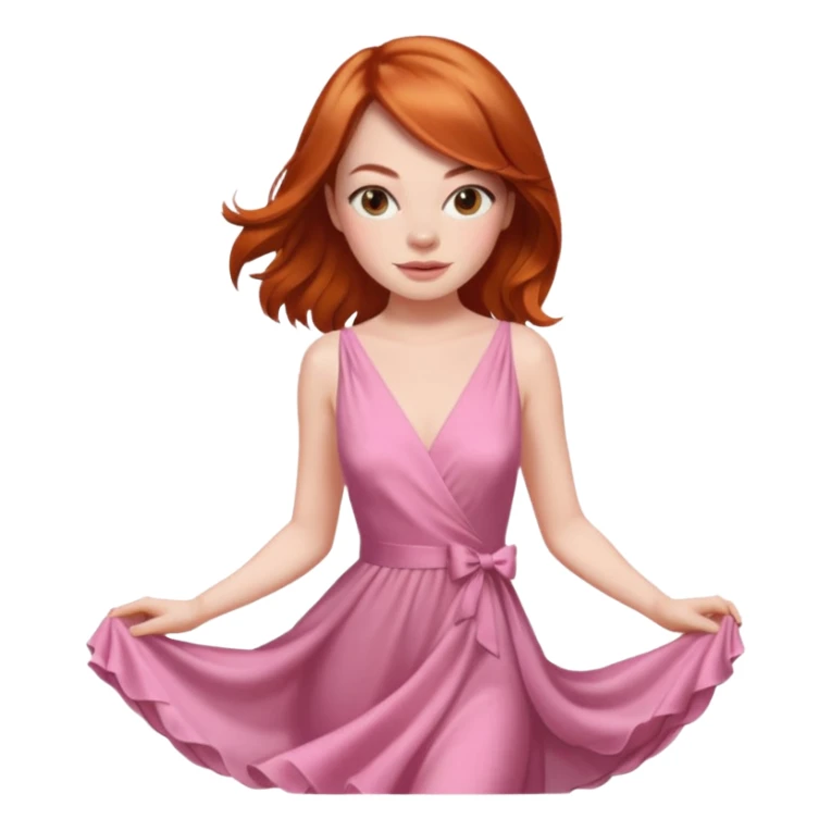 Emma Stone, orange brown hair, pink dress sticker