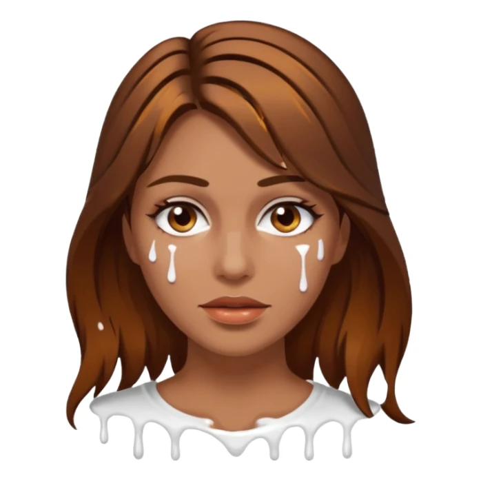 Brown Hair Woman , white paint , drip, face, hot sticker