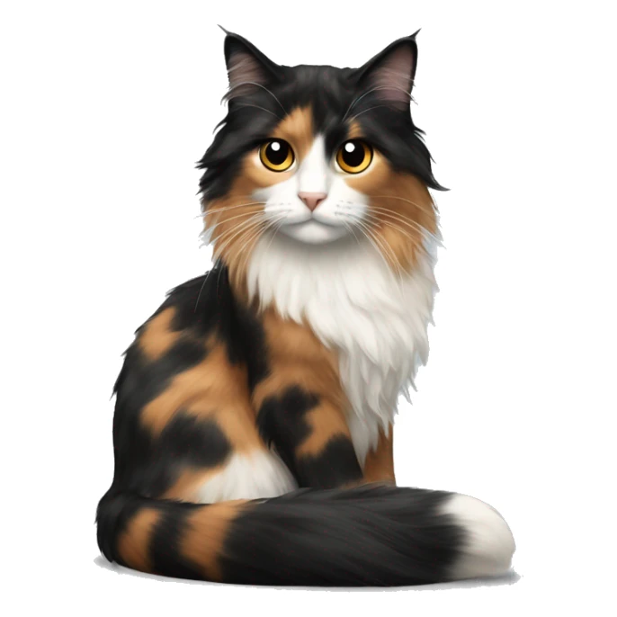 realistic long haired calico cat more black hair indoors scene  sticker