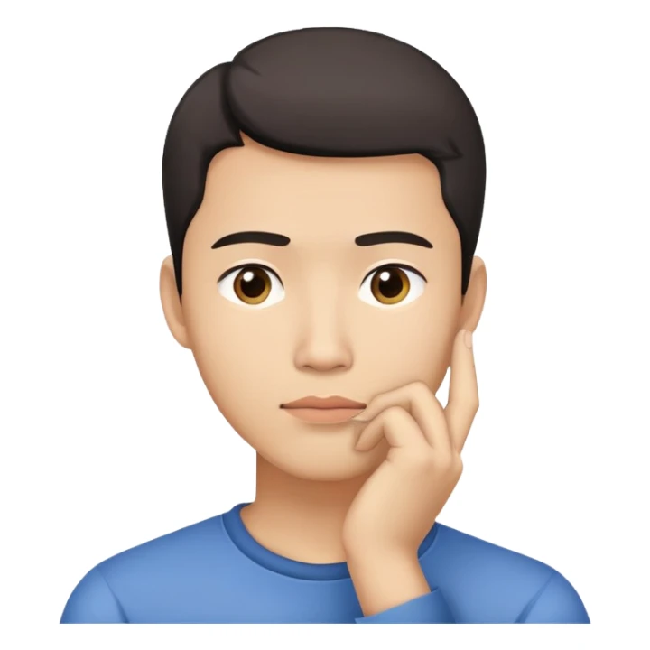 Asian man thinking with his hand on his chin sticker