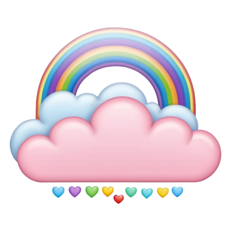 Cloud around pastel pink hearts, with a rainbow outline sticker