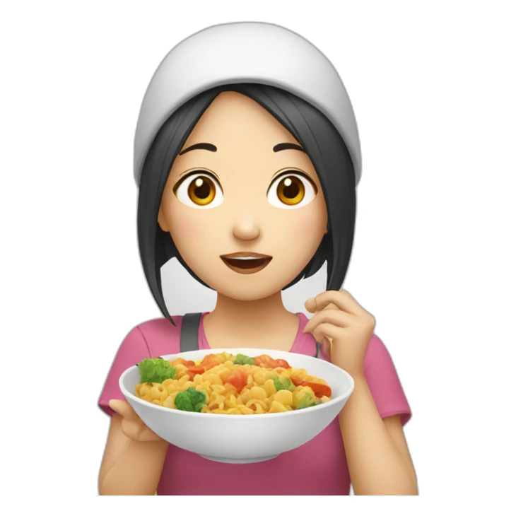 Asian girl eat sticker