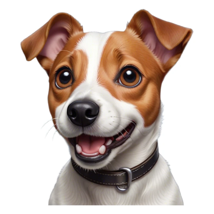 Cinematic Comical Jack Russell Terrier Portrait Emoji, Head tilted dramatically with an exaggeratedly shocked expression, featuring a perky, agile body with wide, comically expressive eyes full of playful disbelief and animated, perked ears, Simplified yet hilariously expressive features, highly detailed, glowing with a slightly sassy glow, high shine, dramatic yet playful, stylized with an air of cheeky canine mischief, soft glowing outline, capturing the essence of a meme-worthy Jack Russell Terrier that looks ready to side-eye its way into viral fame! sticker