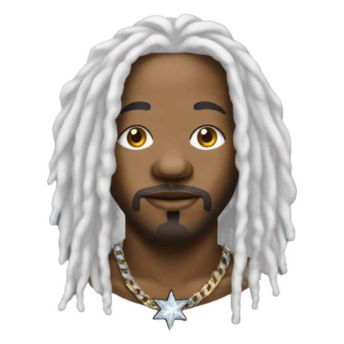 African-American rapper with white long dreadlocks and a diamond chain in the shape of a star sticker