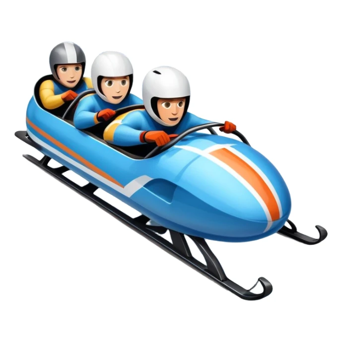 An icon featuring a sleek bobsled with athletes racing down an icy track at high speed, helmets on and bodies aligned for aerodynamics. Surrounded by icy curves, snowbanks, and a wintry mountain backdrop. Transparent background captures the thrill and precision of bobsleigh. sticker