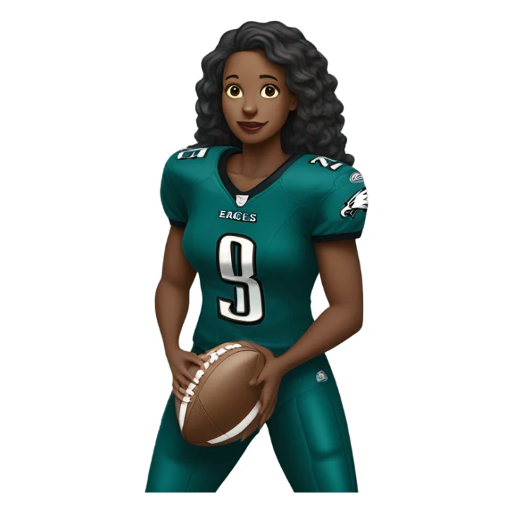 Black woman with football and eagles jersey sticker