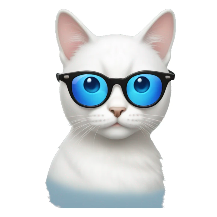 white cat with blue eyes and round black sunglasses  sticker