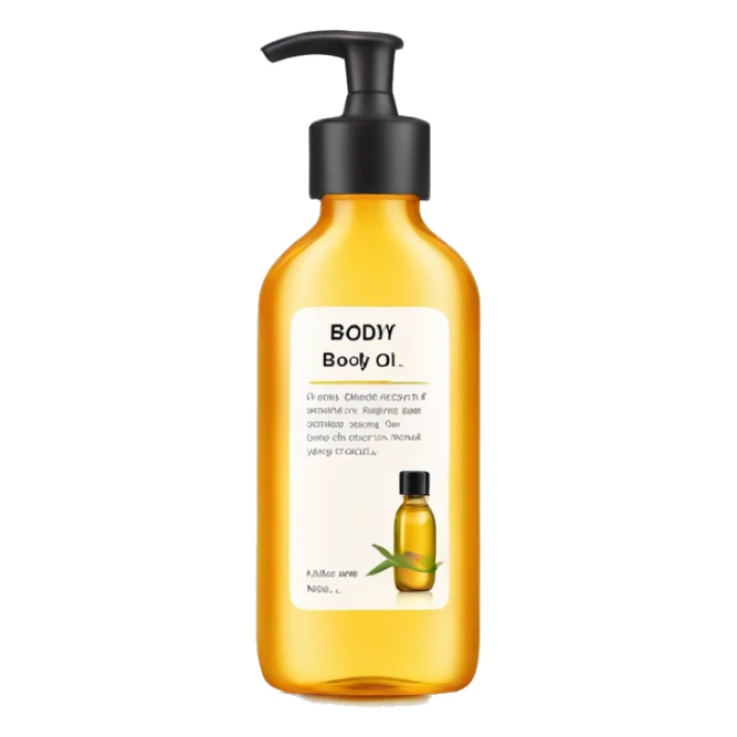 bottle of body oil with label sticker