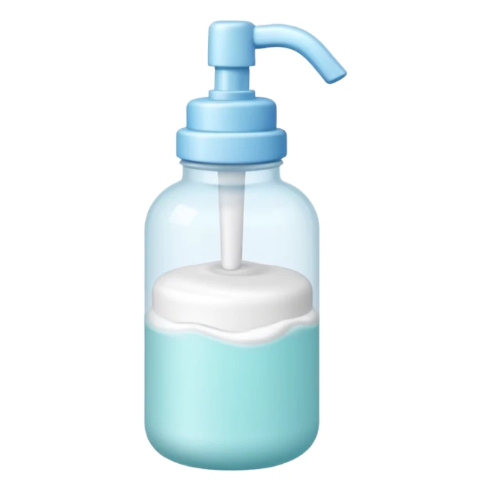 cute toy foam pump bottle object icon, pastel colors, rounded plastic bottle, thick foam on top, 3D cartoon, mobile game icon style, clean background, no text, no watermark sticker