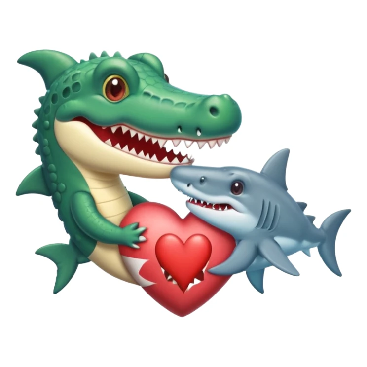 A cute crocodile and a cure shark in a heart sticker