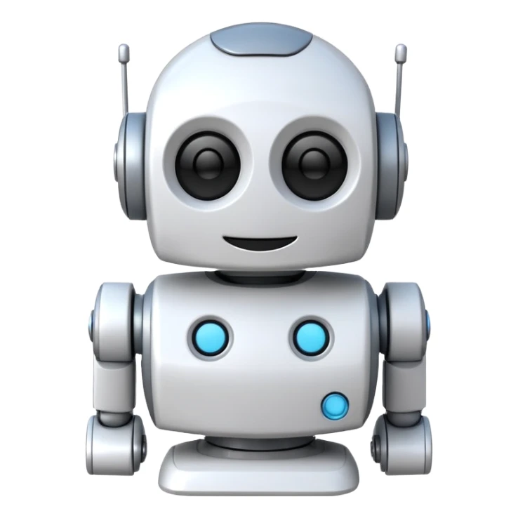 robot cartoon simple kid toy white innocent funny gudget chatGPT friendly smiley round adorable musical sticker