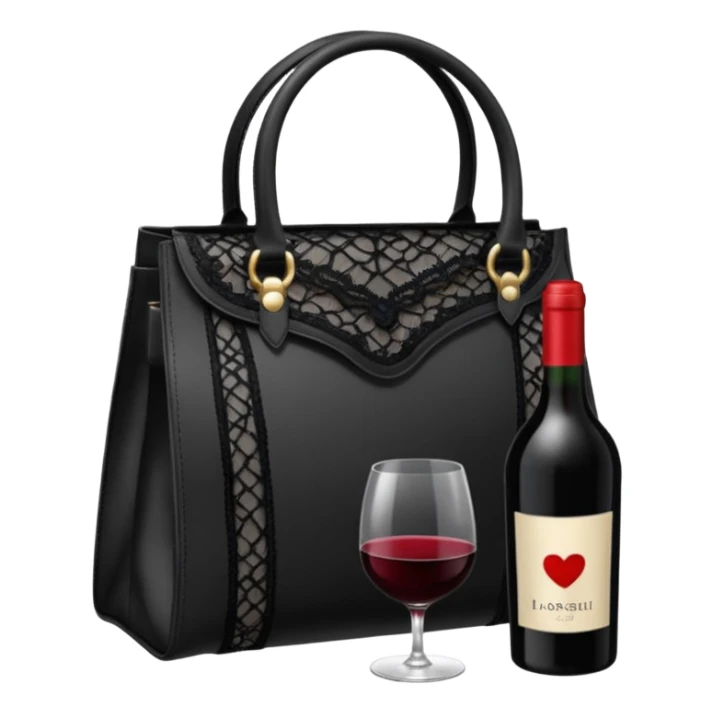 stylish bag with wine, lipstick and lingerie nearby. sticker