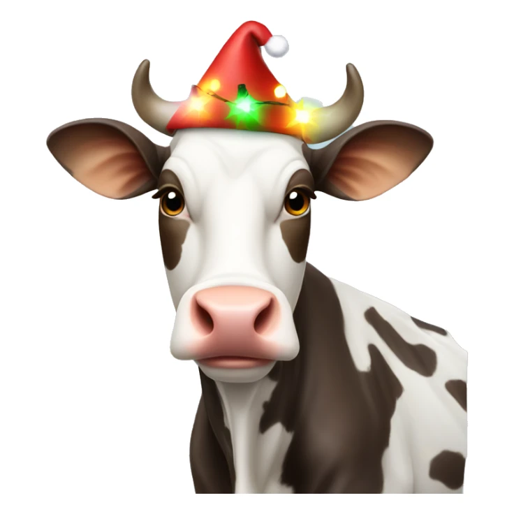 Cow wearing Christmas lights and hat sticker