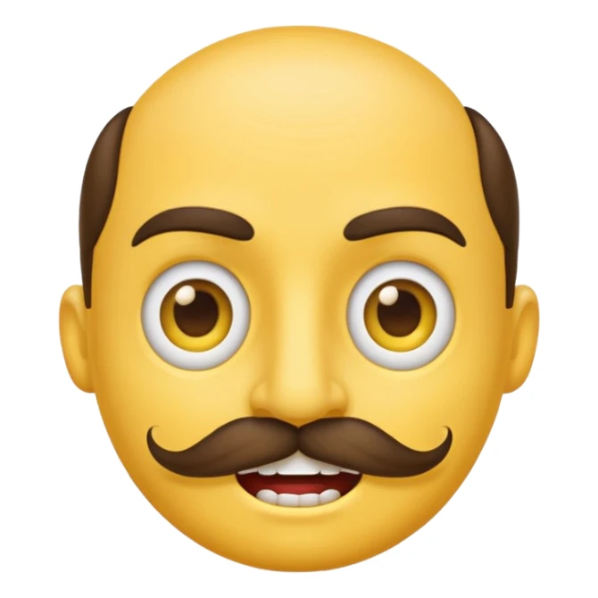 A regular emoji face with Half lidded eyes, large nostrils a moustache and sharp teeth sticker