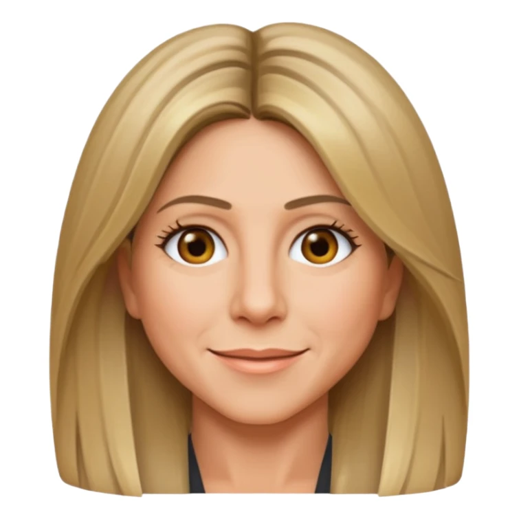 Jennifer Aniston emoji icon, modern style, subtle makeup, cheerful face sticker