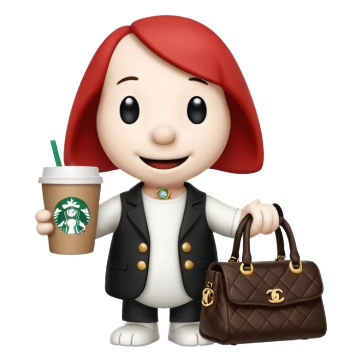 snoopy in a desk with starbucks and his chanel purse sticker
