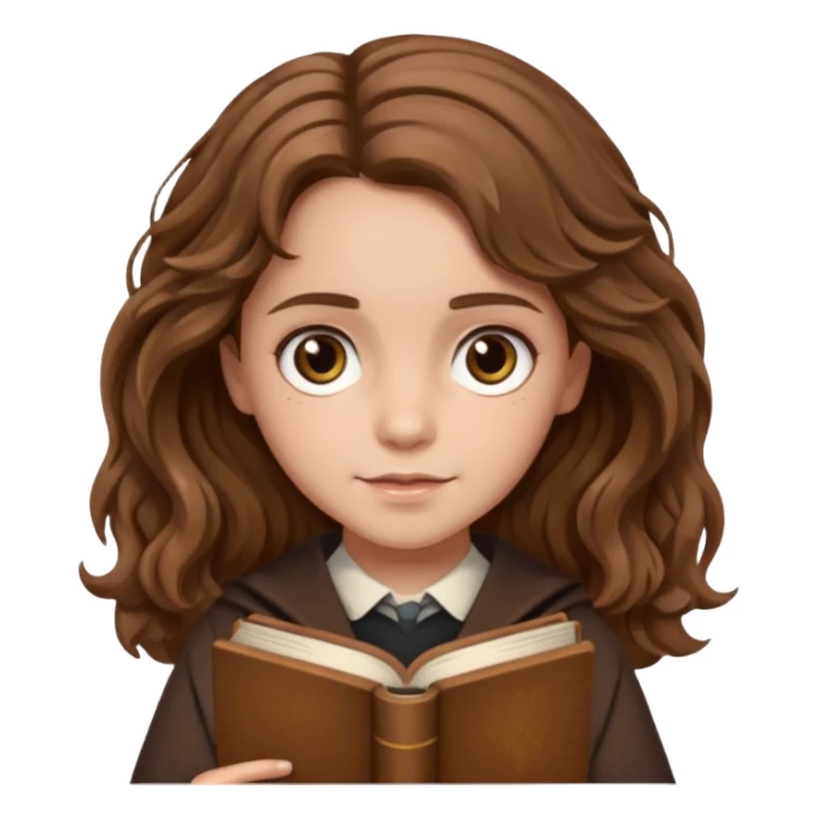 Hermione Granger with wavy hair and brown book in hand  sticker