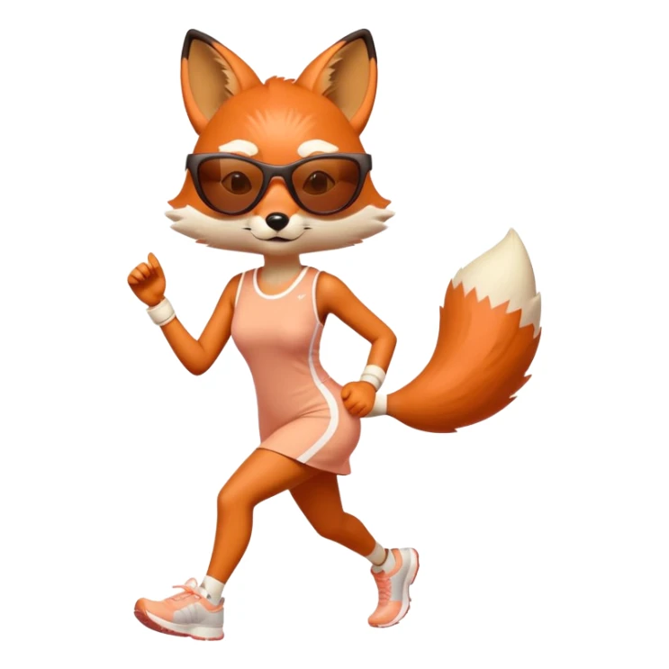 serious anthropomorphised female fox in stylish dress with sunglasses jogging upright sticker