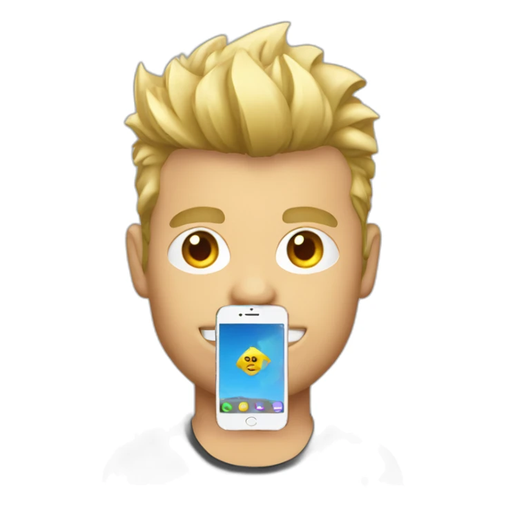 man with blonde faux hawk holding iphone sticker