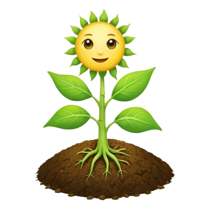 A sprout from the ground, the sun in the corner, a blue background sticker