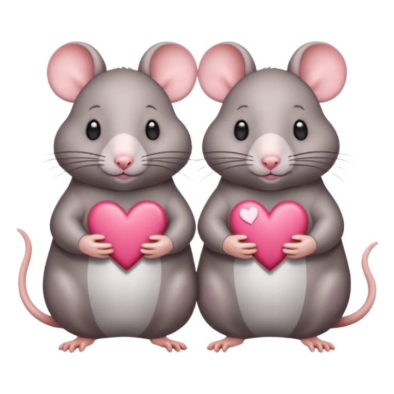 two fat little rats holding hearts one grey with white spots the other rat warm brown without spots sticker