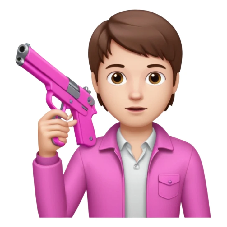 White boy brown hair hand pink nails holding pink gun sticker