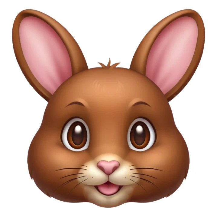 Cinematic Cute Brown Rabbit Portrait Emoji, Head tilted playfully and inquisitively, featuring a glossy, velvety brown fur with perky ears, round, sparkling brown eyes filled with curiosity, Simplified yet irresistibly adorable features, highly detailed, glowing with a warm, friendly glow, high shine, affectionate and lively, stylized with a touch of whimsy, bright and endearing, soft glowing outline, capturing the essence of a mischievous yet loving bunny, so playful it feels like it could hop out of the screen and into your arms! sticker