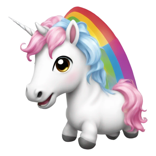 White unicorn with pink hair pooping rainbows sticker